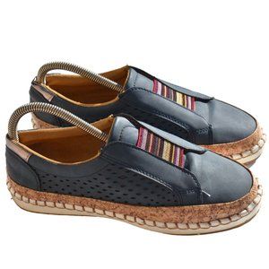 Women's Blue Leather Slip On Sneaker Lightweight 8